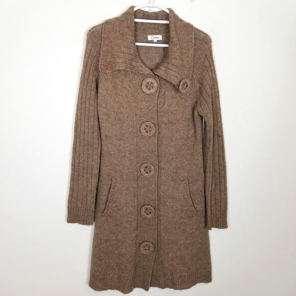 Carducci Women Wool Alpaca Cardigan Sweater Sz M Beige Button Up Long Boho - Picture 1 of 8